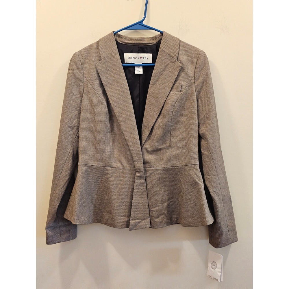 NWT Women's Doncaster Peplum Style Jacket Blazer Houndstooth Camel/Black Size 6